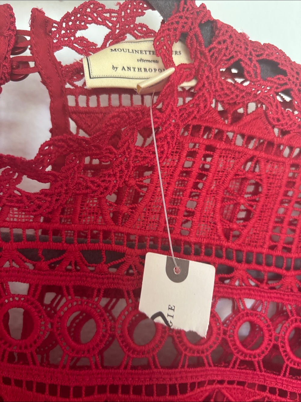 Anthropologie Moulinette Soeurs Tamara Red Lace Peplum Blouse Top - Picture 3 of 4